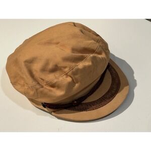 Vintage Greek Fisherman Cap Tan / Khaki with Brown Rope Trim Mens Size M‎